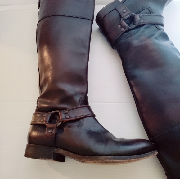 Frye Veronica Harness Tall Brown Leather Riding Boots Women’s Sze 7– Equestrian - Picture 3 of 15